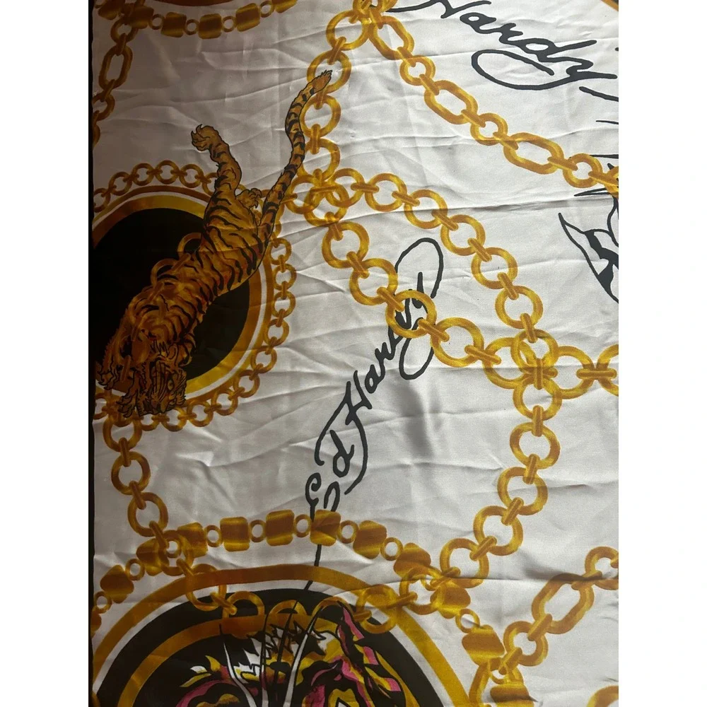 Ed Hardy 2 Pack 100% Silk Fashion Scarves Tiger Leopard Tattoo Print NWT
